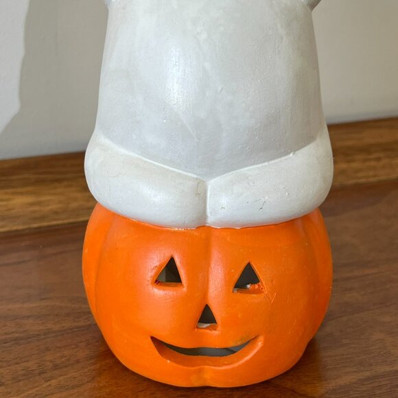 Vintage Ceramic Halloween Ghost & Pumpkin Tea Light Candle Holder Jack-O-Lantern - Picture 9 of 16